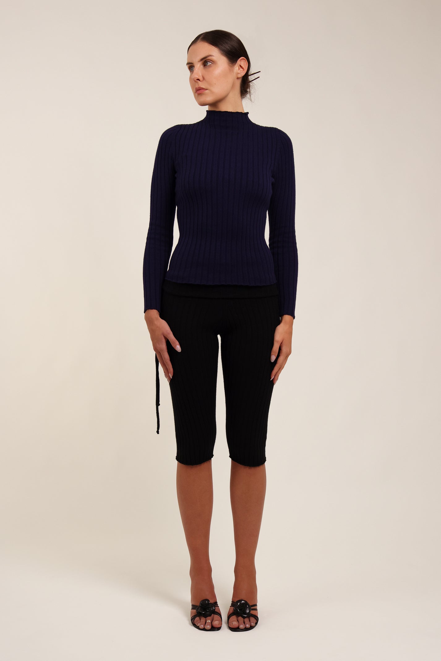 Fruitchouli Ribbed Mock Neck in Ink Organic Cotton Cashmere – Australian knitwear (Front)