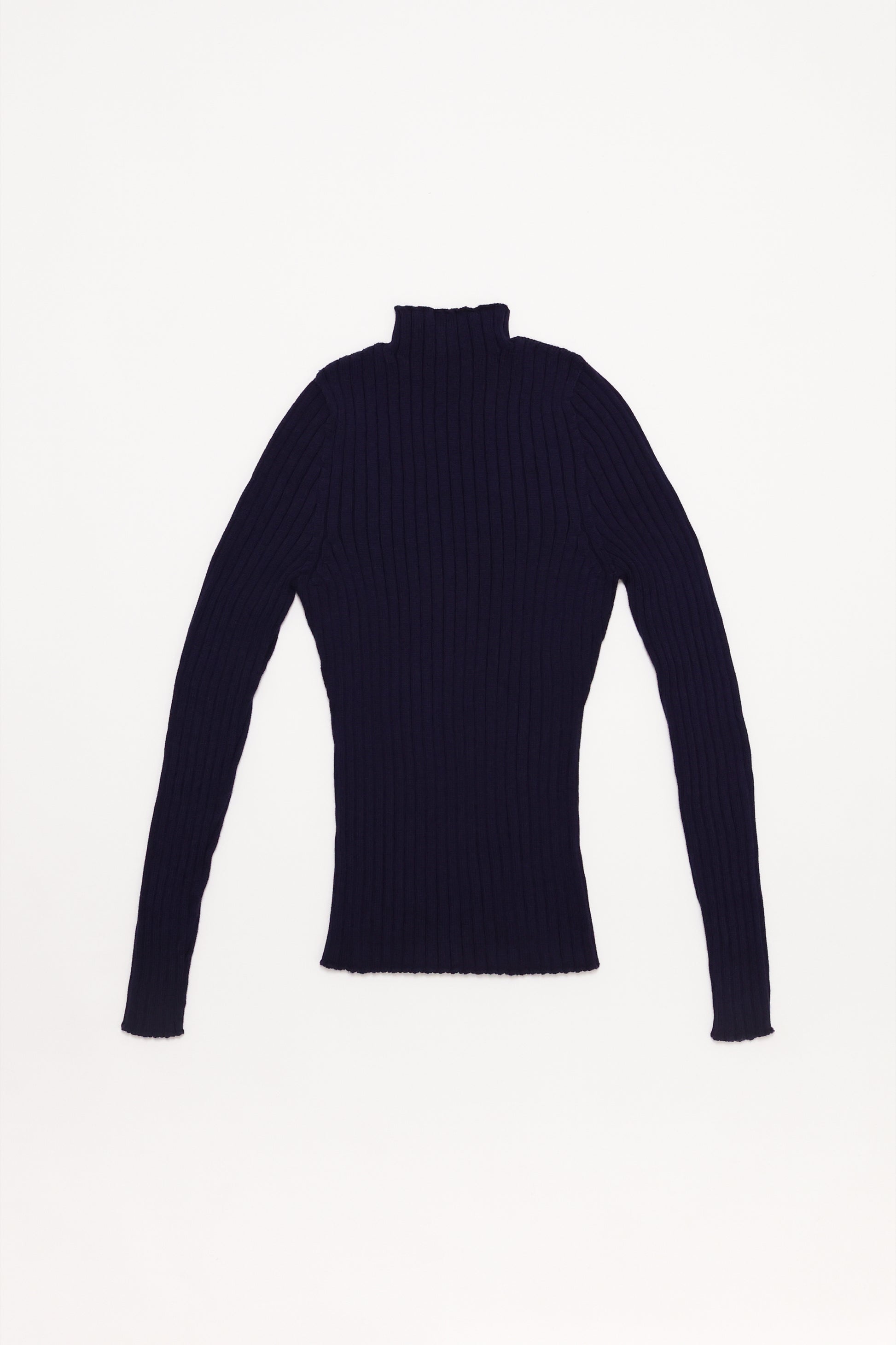 Fruitchouli Ribbed Mock Neck in Ink Organic Cotton Cashmere – Australian knitwear (Flat Lay Back)
