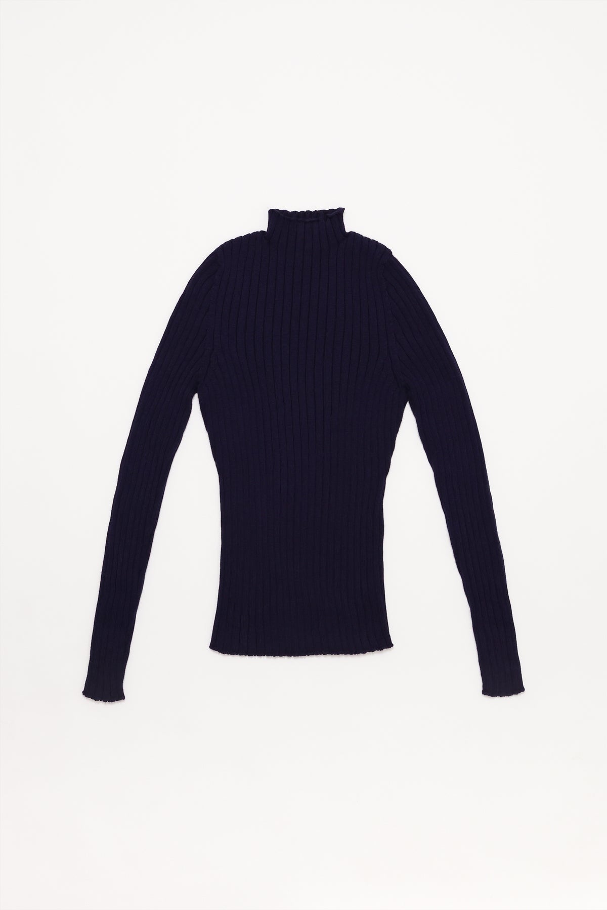 Fruitchouli Ribbed Mock Neck in Ink Organic Cotton Cashmere – Australian knitwear (Flat Lay Front)
