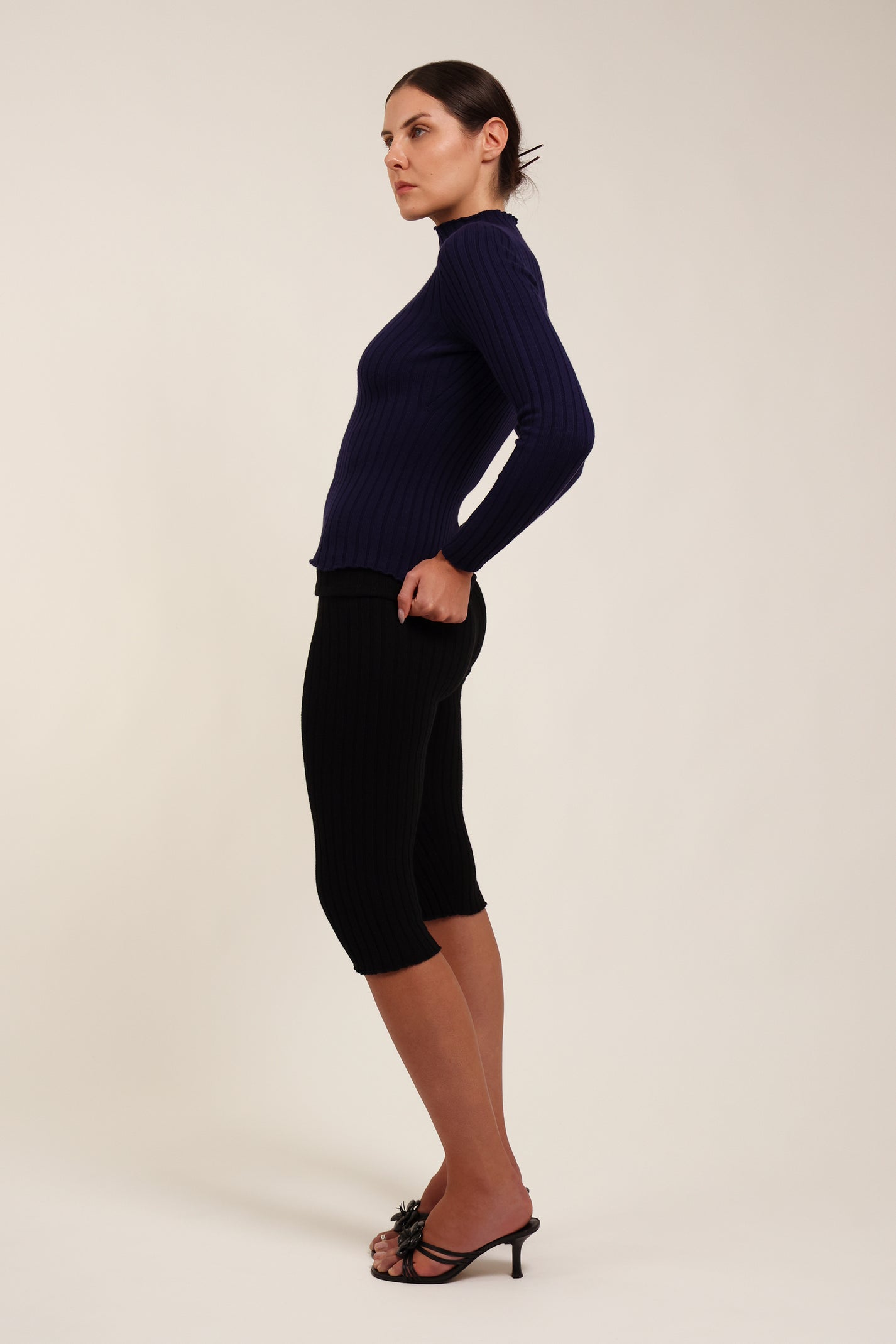Fruitchouli Ribbed Mock Neck in Ink Organic Cotton Cashmere – Australian knitwear (Side)