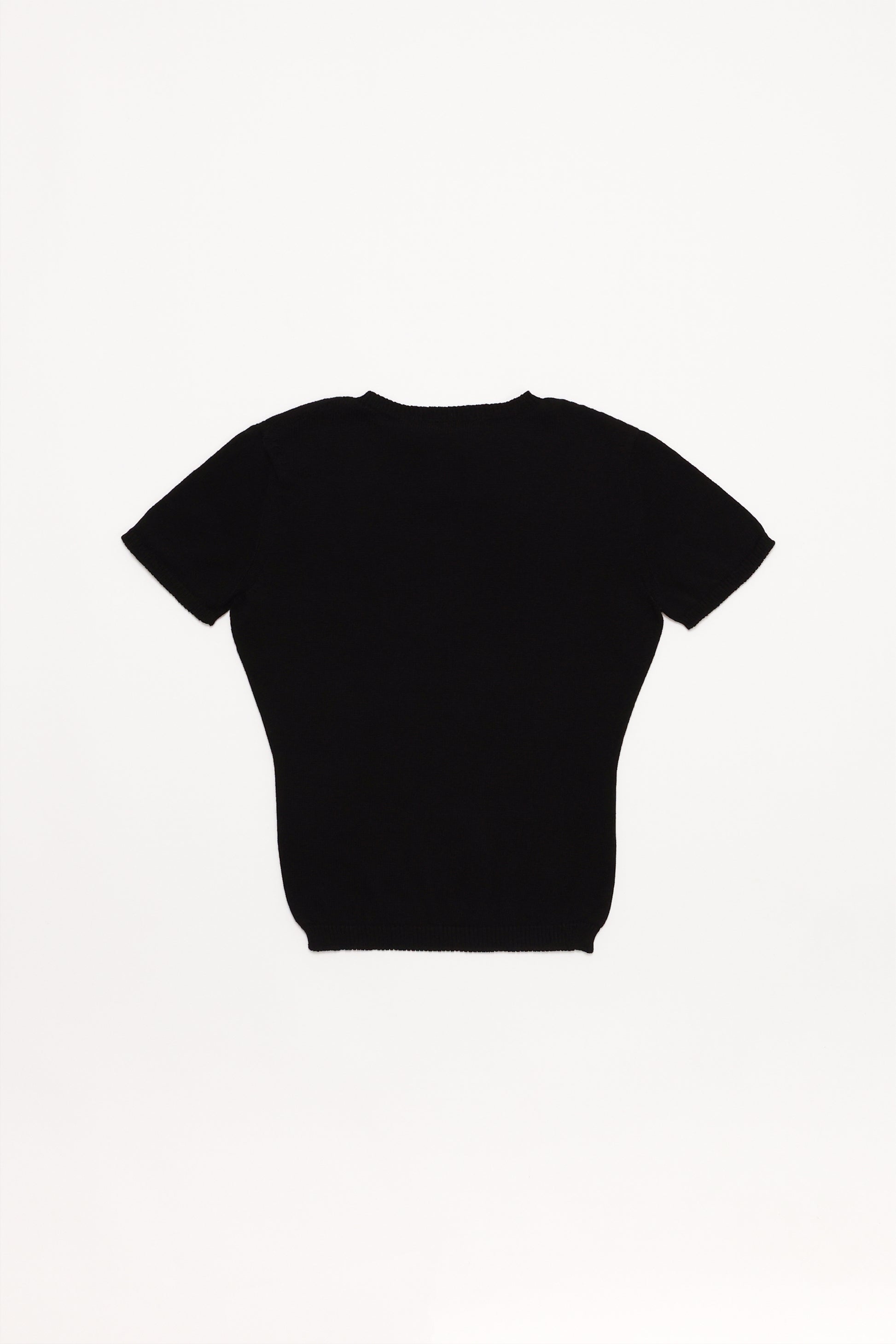 Fruitchouli Stars Openwork Baby Tee in Black Organic Cotton SeaCell™ – Australian knitwear (Flat Lay Back)