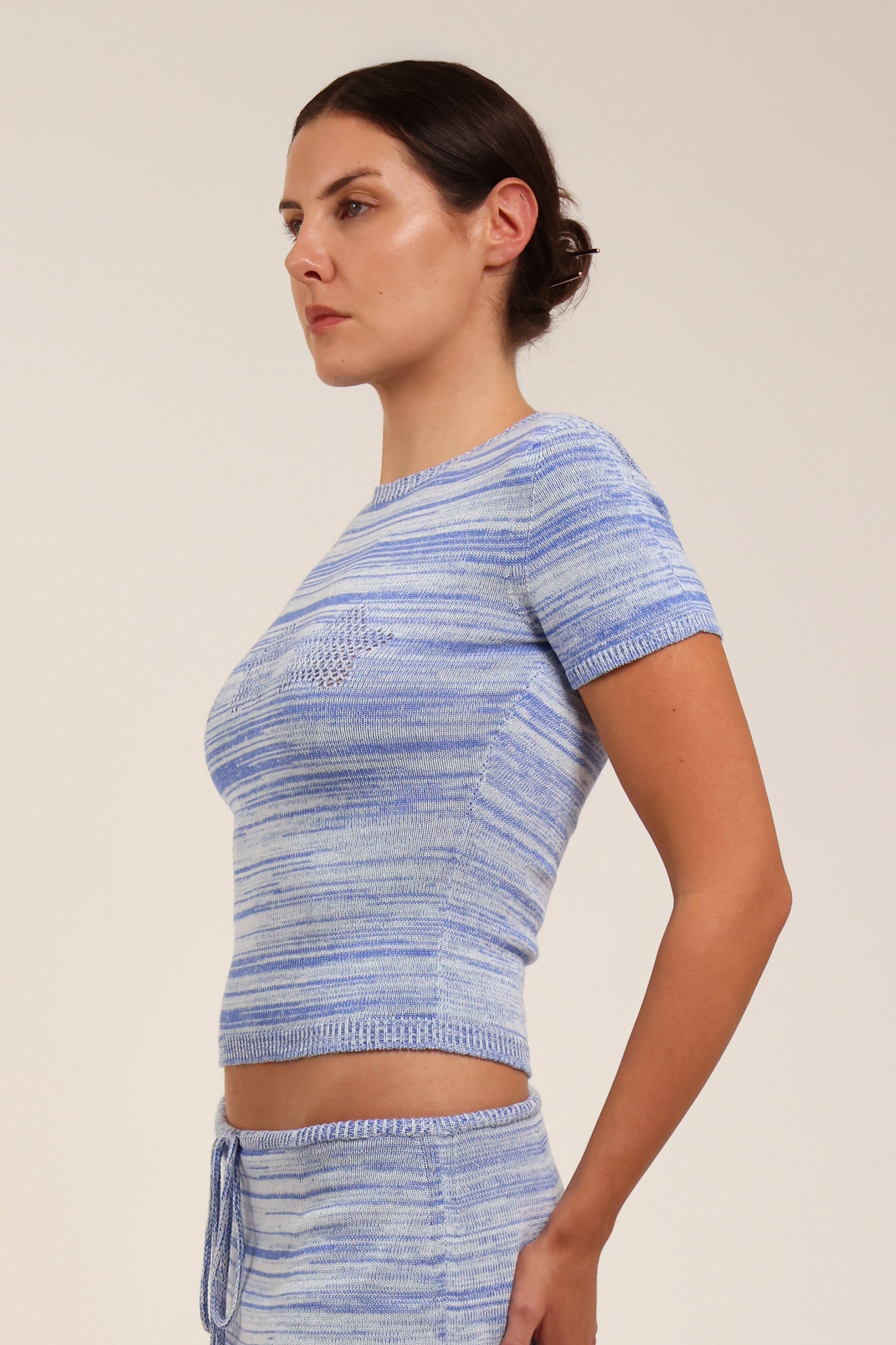 Fruitchouli Stars Openwork Baby Tee in Studio Blend I Organic Cotton SeaCell™ – Australian knitwear (Side Detail)