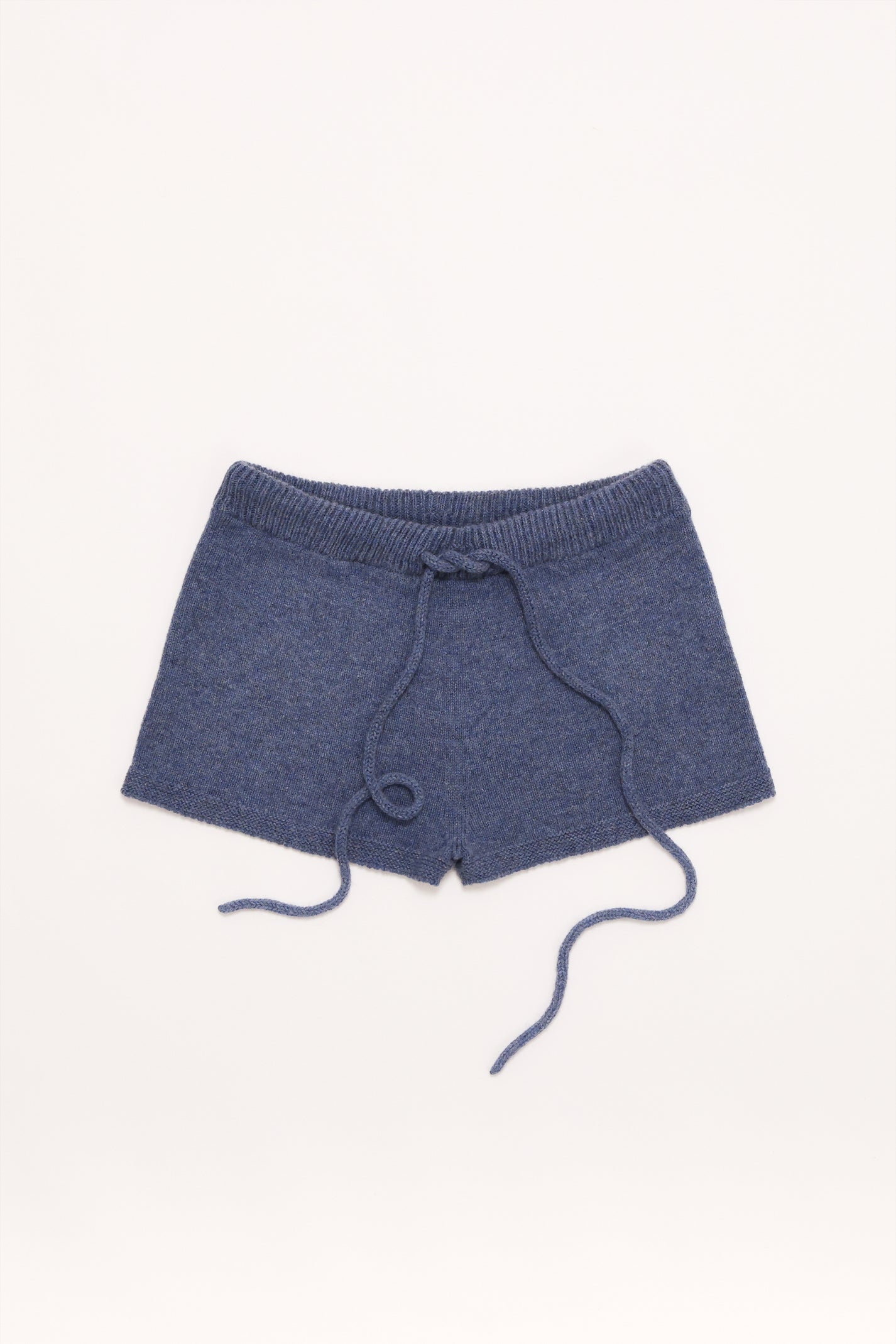 Fruitchouli Trompe L’Oeil Micro Shorts in Denim Yak – Australian knitwear (Flat Lay Front)