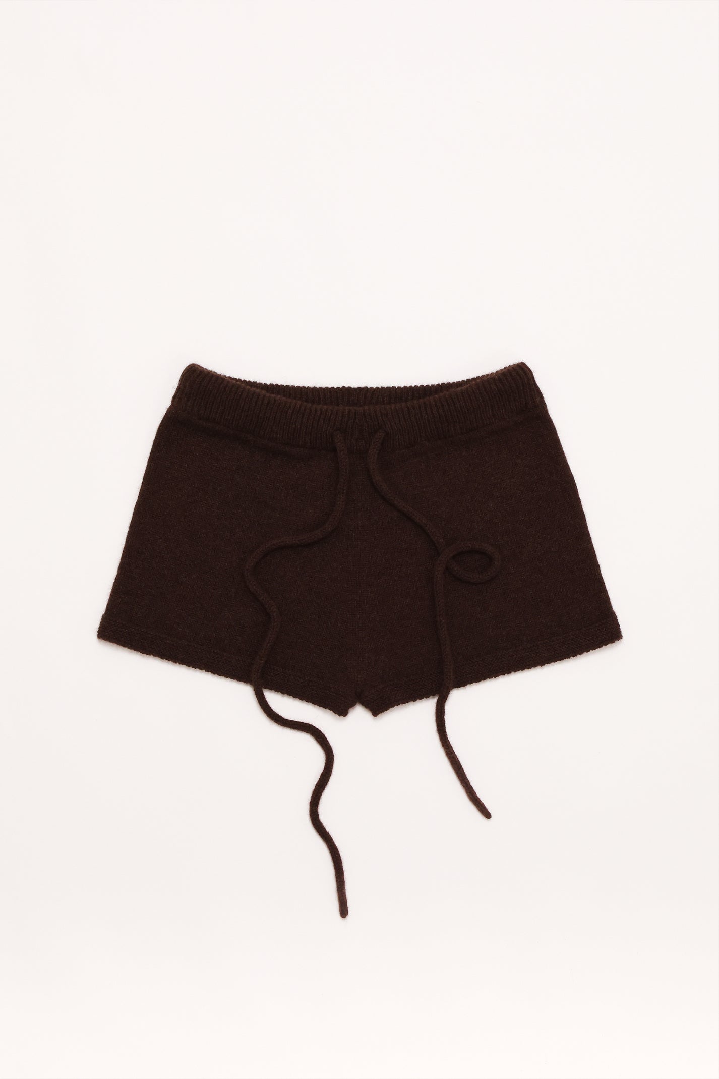 Fruitchouli Trompe L’Oeil Micro Shorts in Natural Brown Yak – Australian knitwear (Flat Lay Front)