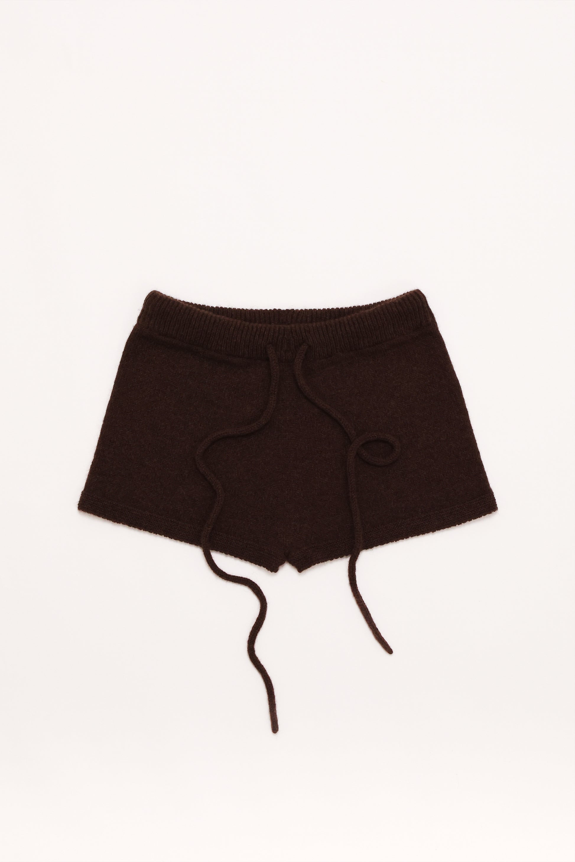 Fruitchouli Trompe L’Oeil Micro Shorts in Natural Brown Yak – Australian knitwear (Flat Lay Front)