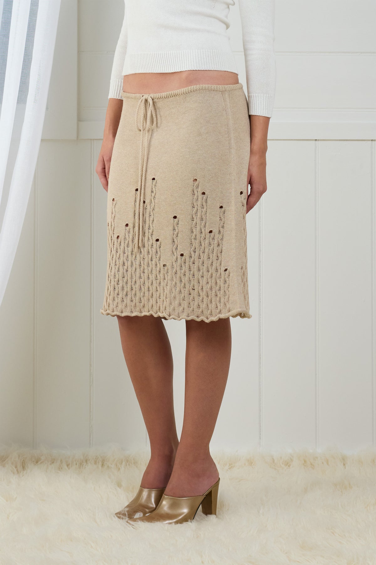 Fruitchouli Ladder Illusion Skirt in Beige Organic Cotton Cashmere – Australian knitwear (3 Quarter)