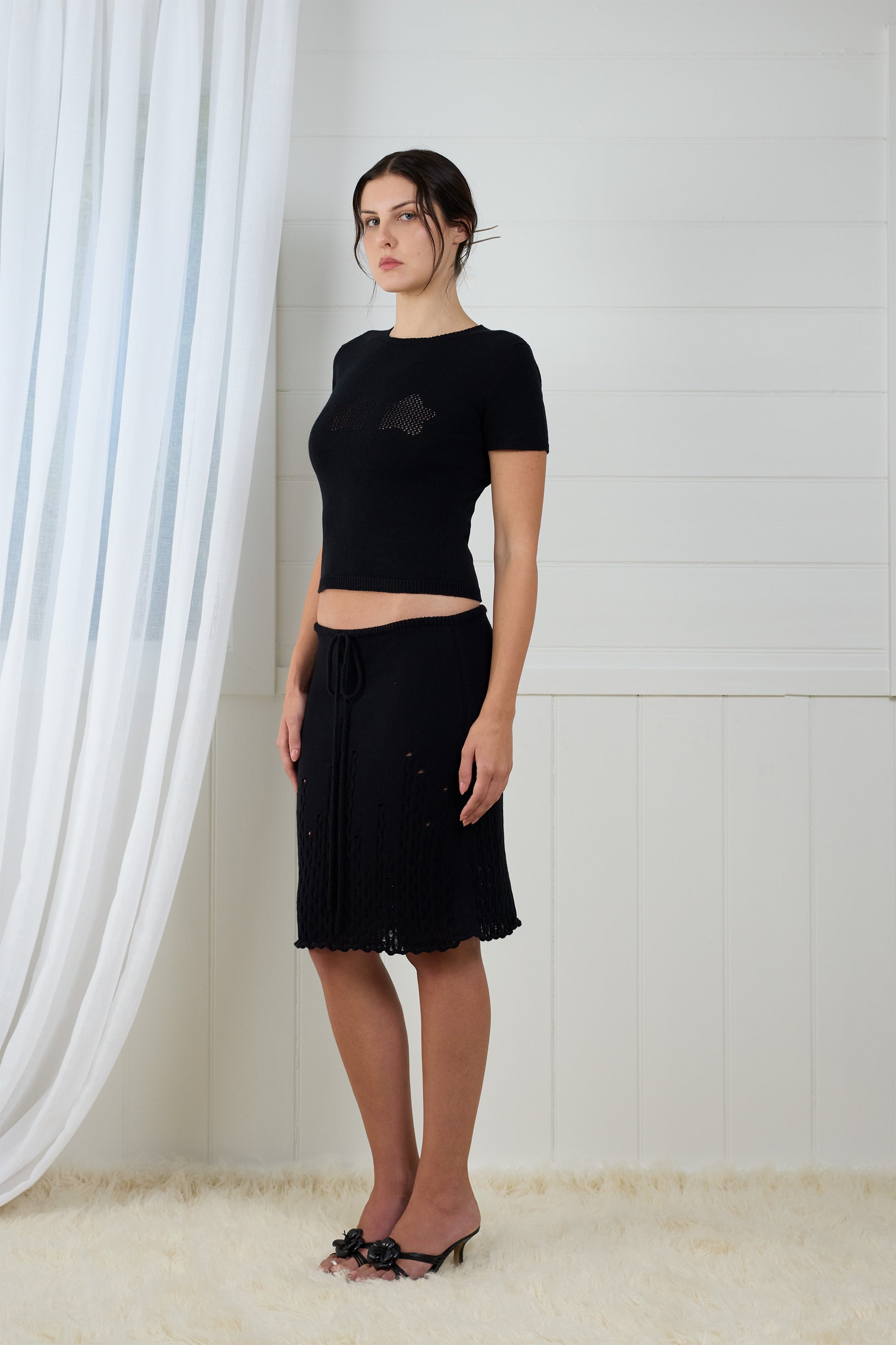 Fruitchouli Ladder Illusion Skirt in Black Organic Cotton Cashmere – Australian knitwear (3 Quarter)
