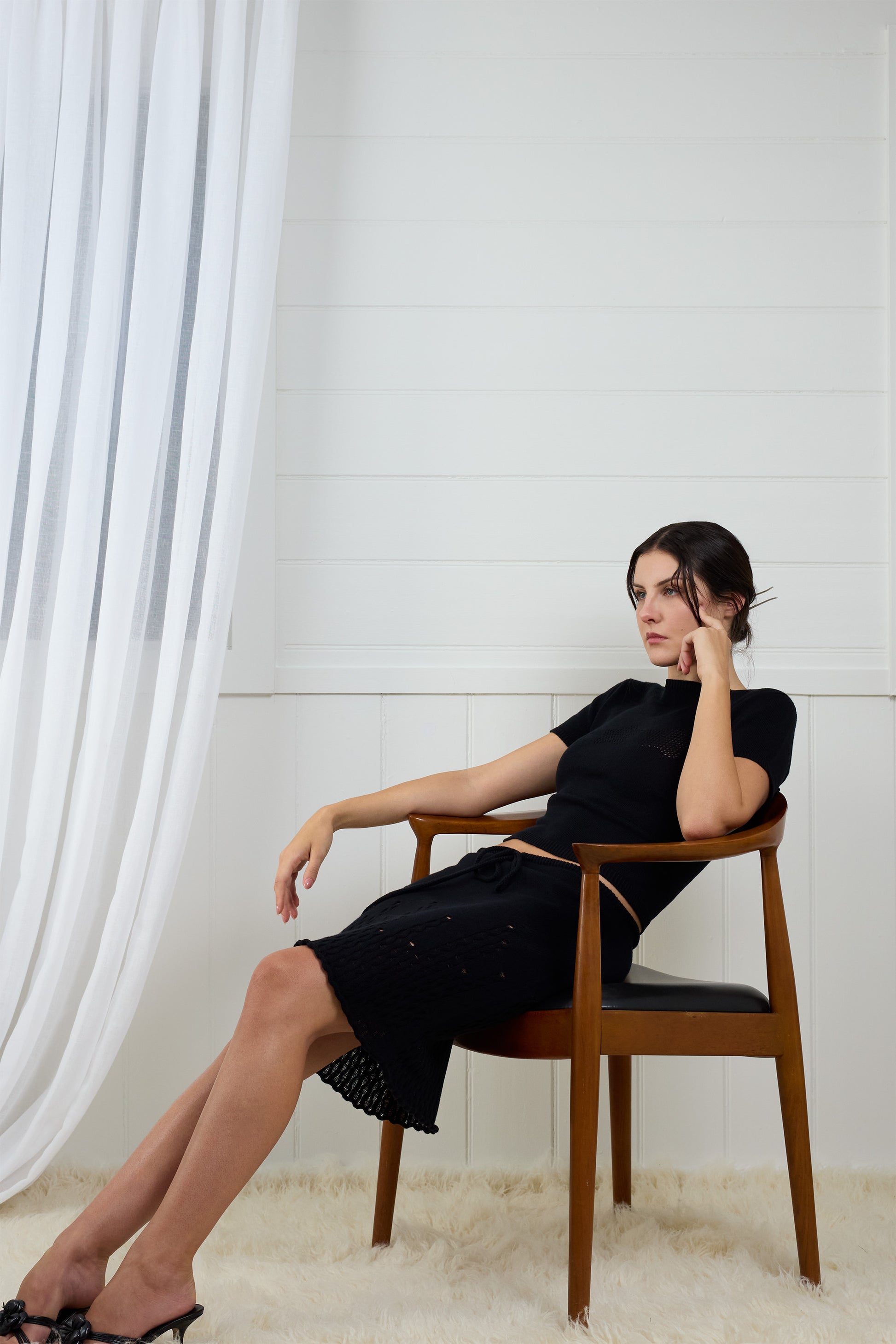 Fruitchouli Ladder Illusion Skirt in Black Organic Cotton Cashmere – Australian knitwear (Detail1)