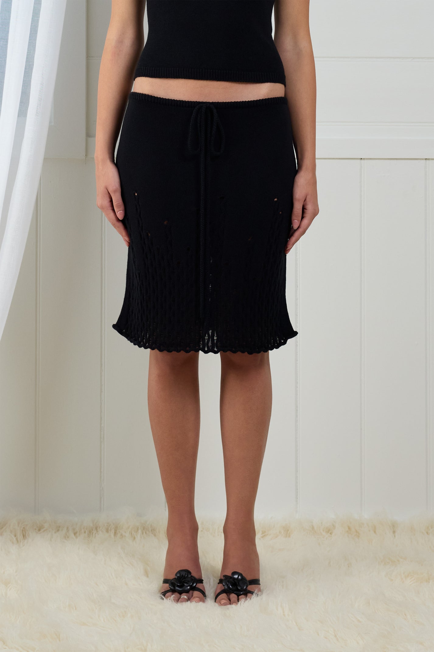 Fruitchouli Ladder Illusion Skirt in Black Organic Cotton Cashmere – Australian knitwear (Front)