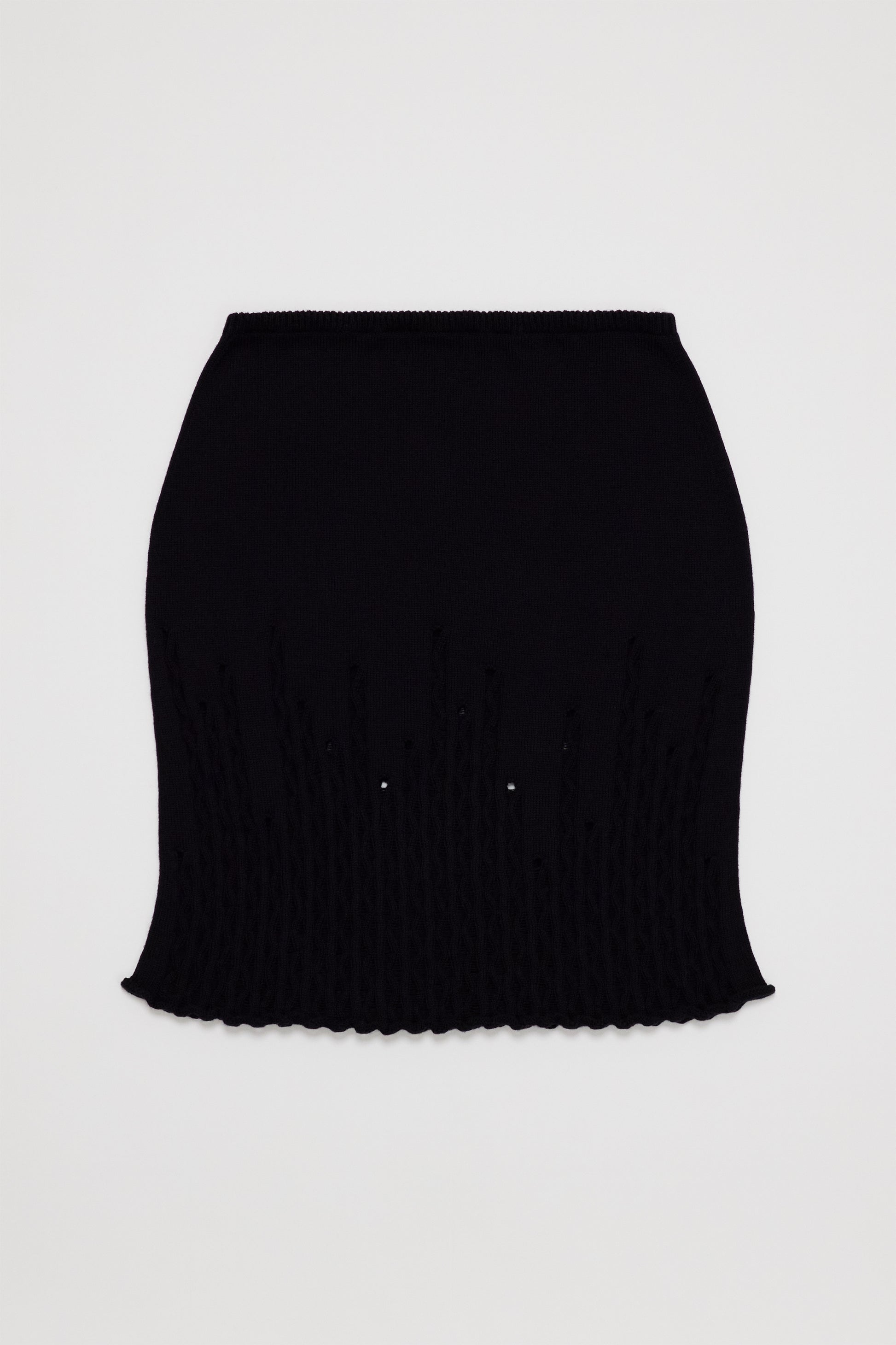 Fruitchouli Ladder Illusion Skirt in Black Organic Cotton Cashmere – Australian knitwear (Flat Lay Back)