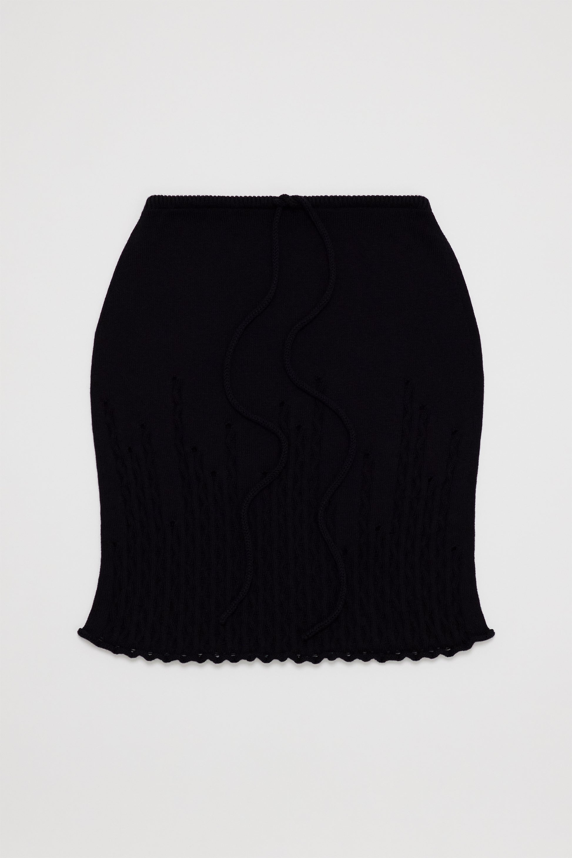 Fruitchouli Ladder Illusion Skirt in Black Organic Cotton Cashmere – Australian knitwear (Flat Lay Front)