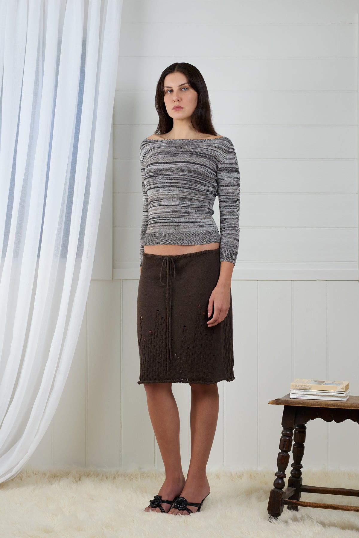 Fruitchouli Ladder Illusion Skirt in Fruitchouli Brown Organic Cotton Cashmere – Australian knitwear (3 Quarter)