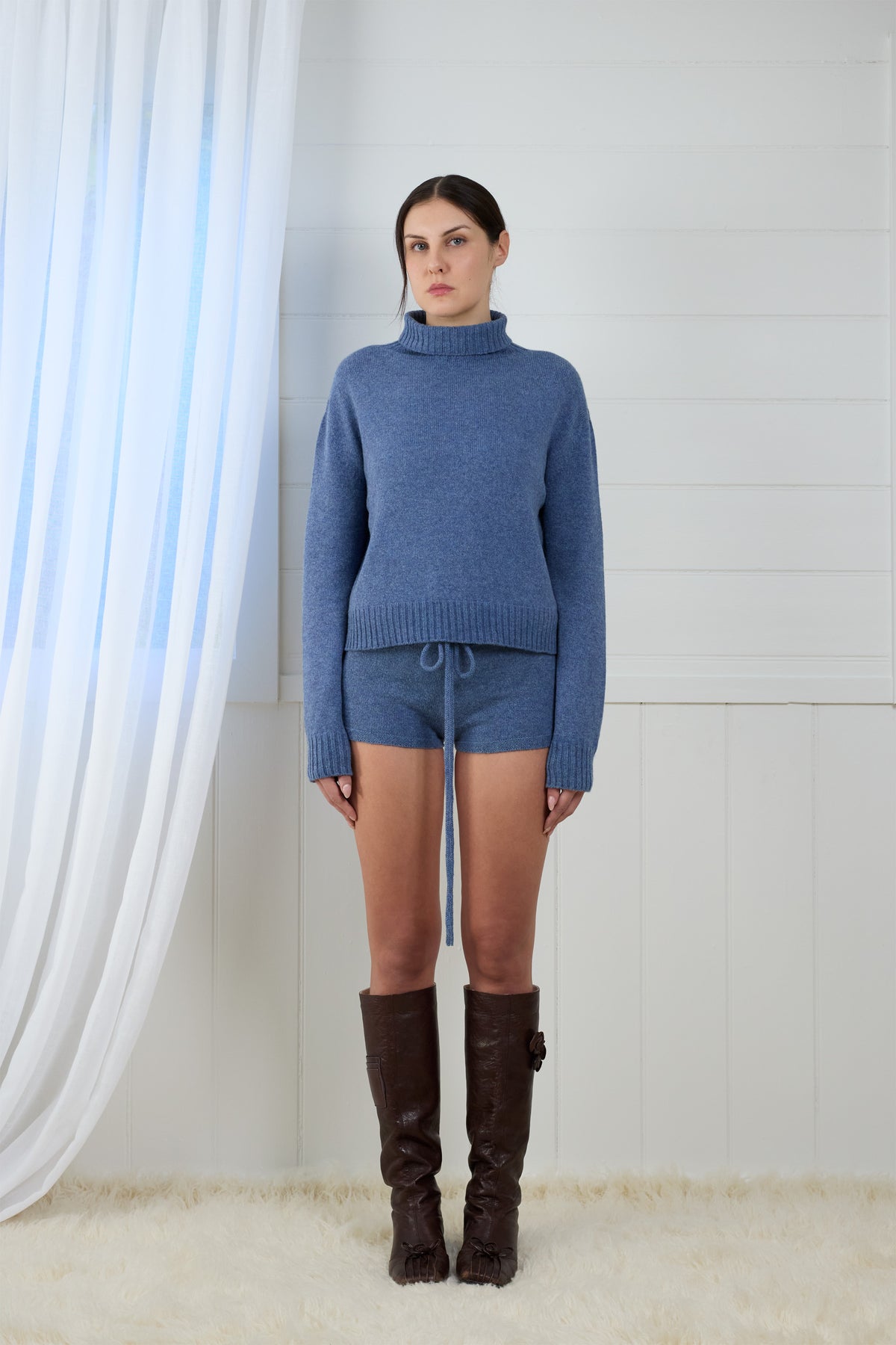 Fruitchouli Relaxed Turtleneck Sweater in Denim Yak – Australian knitwear (Front)