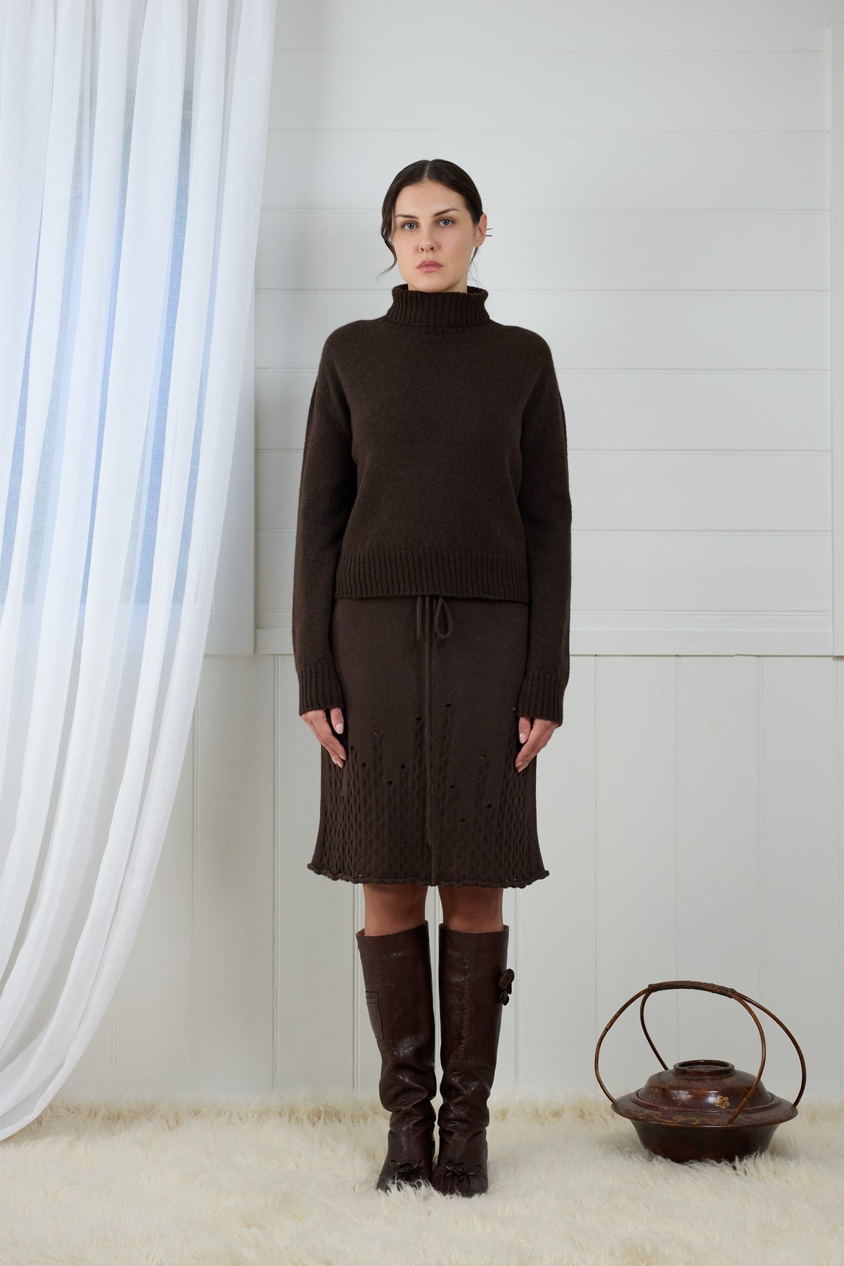 Fruitchouli Relaxed Turtleneck Sweater in Natural Brown Yak – Australian knitwear (Front)