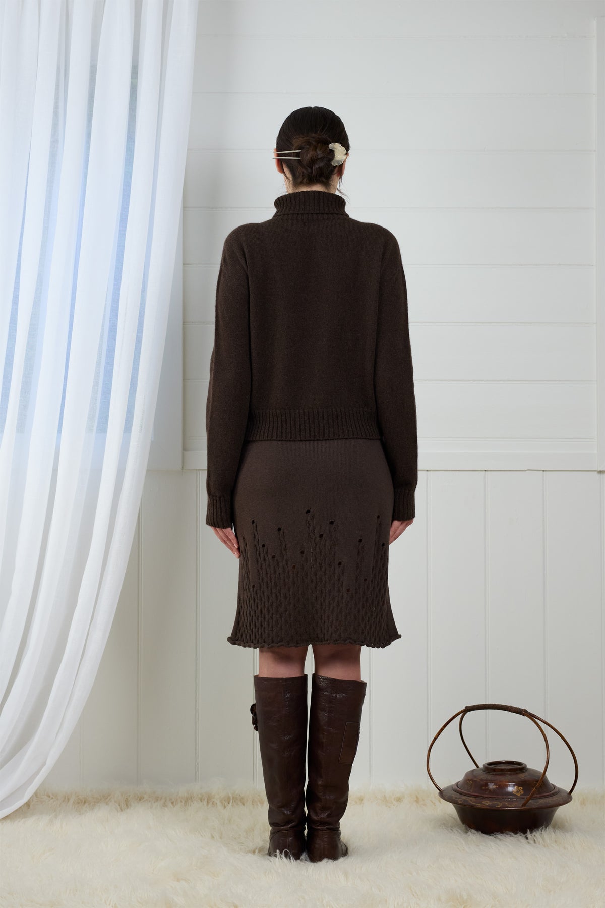 Fruitchouli Relaxed Turtleneck Sweater in Natural Brown Yak – Australian knitwear (Back)