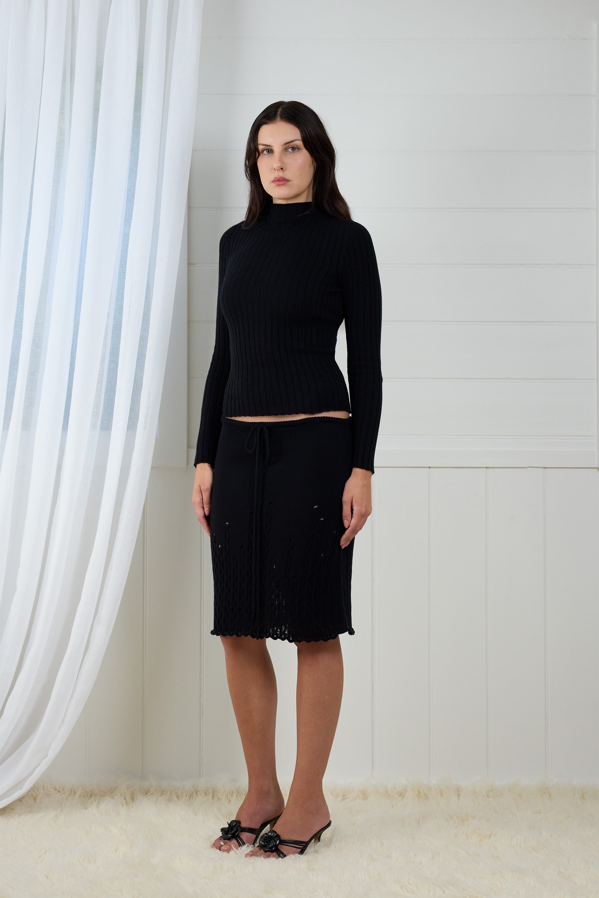 Fruitchouli Ribbed Mock Neck in Black Organic Cotton Cashmere – Australian knitwear (3 Quarter)