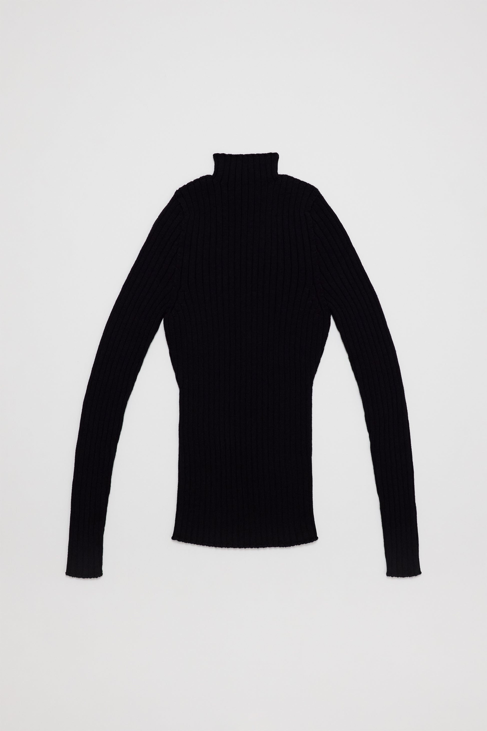Fruitchouli Ribbed Mock Neck in Black Organic Cotton Cashmere – Australian knitwear (Flat Lay Back)