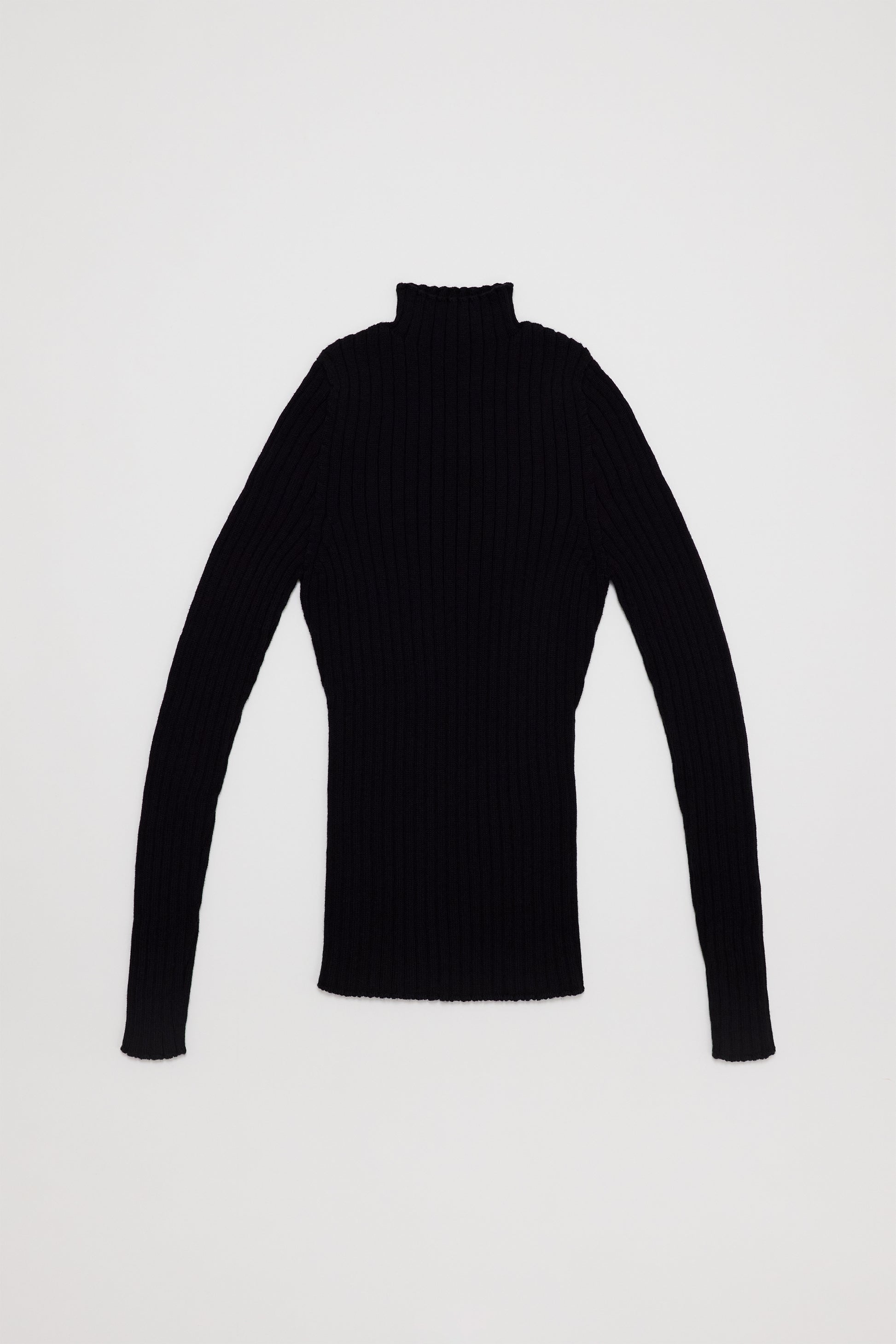 Fruitchouli Ribbed Mock Neck in Black Organic Cotton Cashmere – Australian knitwear (Flat Lay Front)