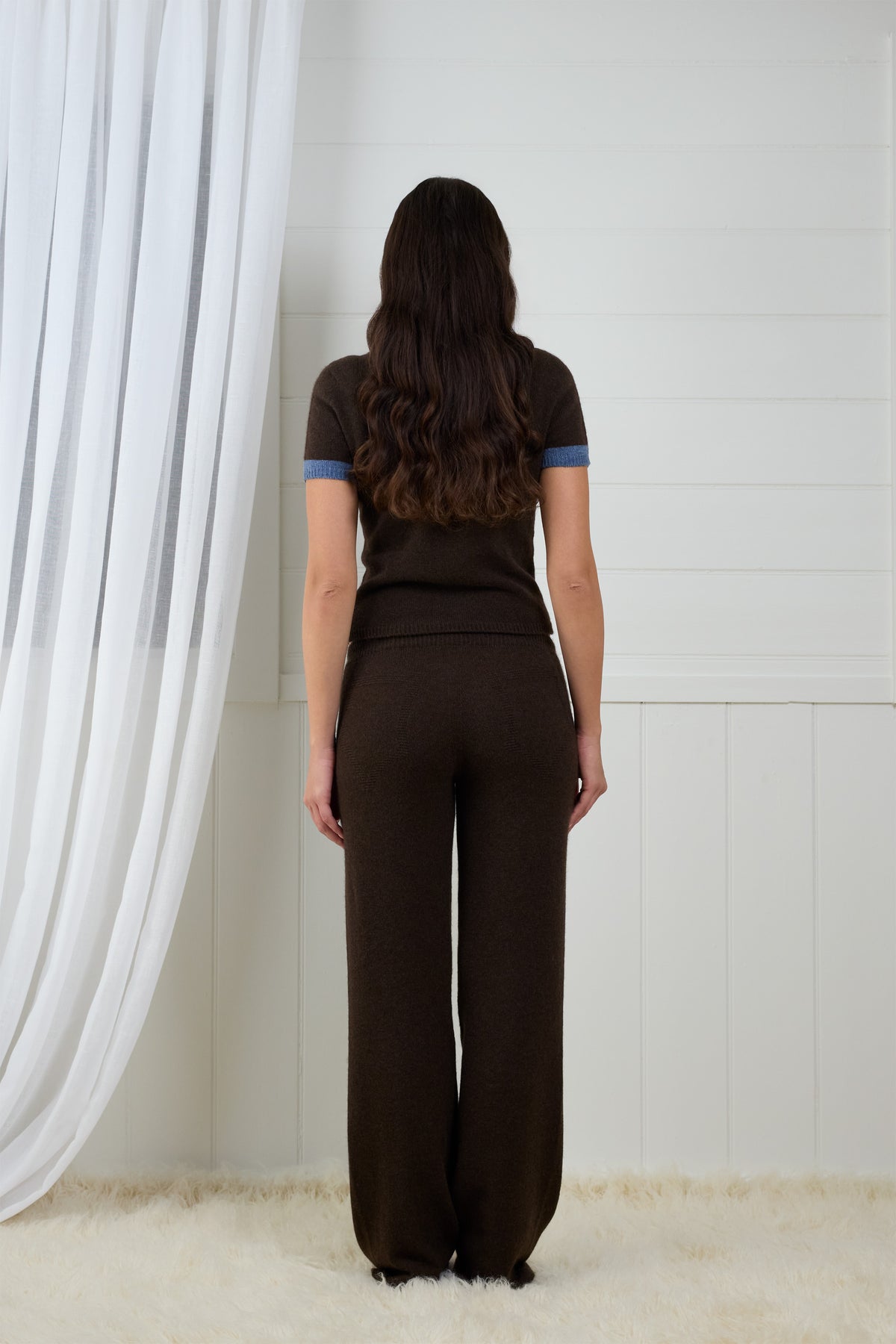 Fruitchouli Trompe L’Oeil Knit Pants in Natural Brown Yak – Australian knitwear (Back)