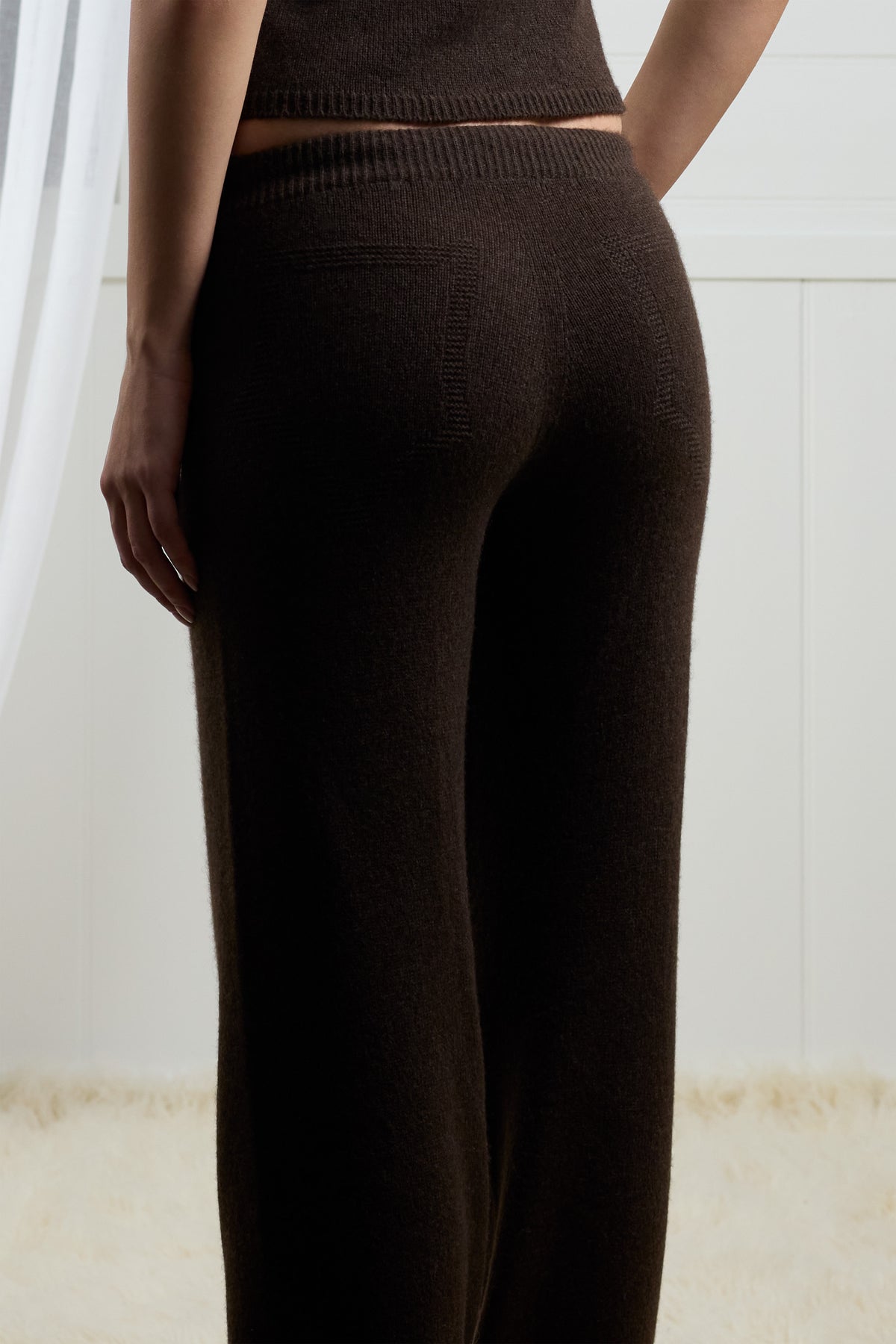 Fruitchouli Trompe L’Oeil Knit Pants in Natural Brown Yak – Australian knitwear (Detail1)