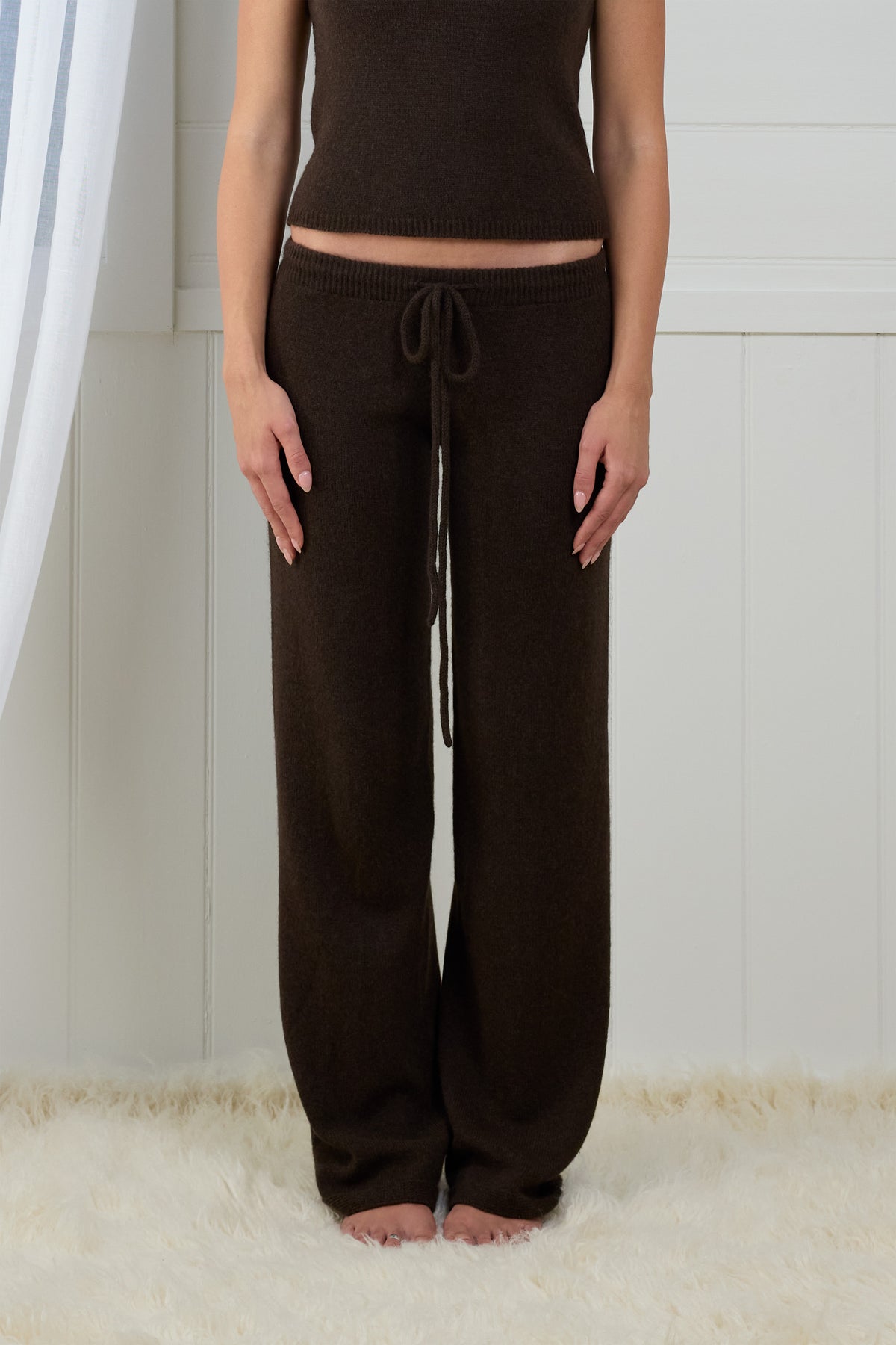 Fruitchouli Trompe L’Oeil Knit Pants in Natural Brown Yak – Australian knitwear (Front)
