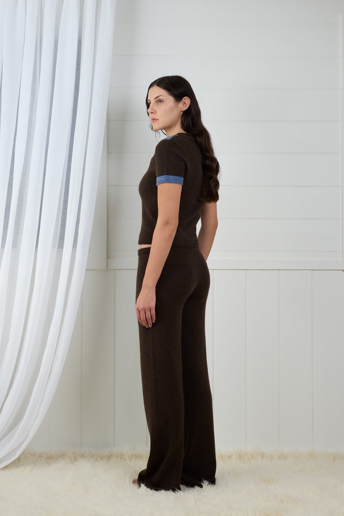 Fruitchouli Trompe L’Oeil Knit Pants in Natural Brown Yak – Australian knitwear (Side)