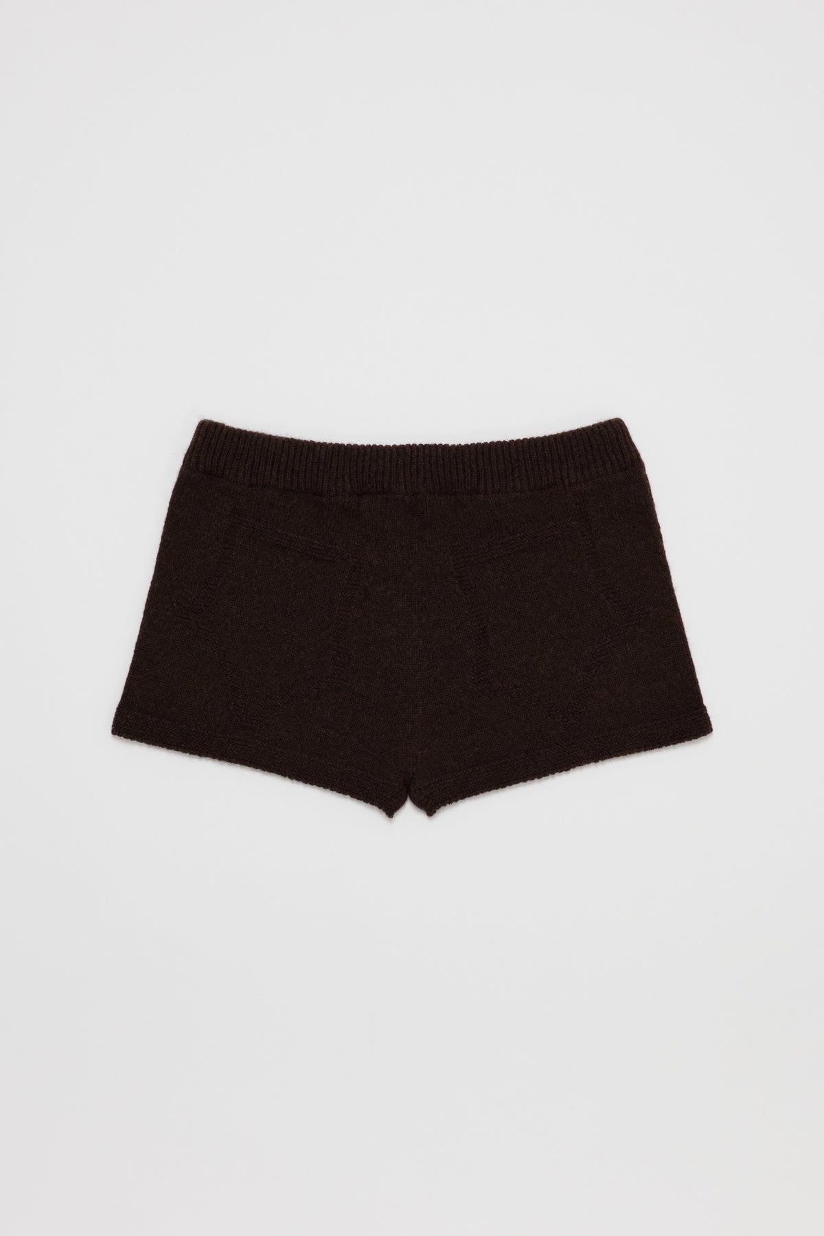Fruitchouli Trompe L’Oeil Micro Shorts in Natural Brown Yak – Australian knitwear (Flat Lay Back)