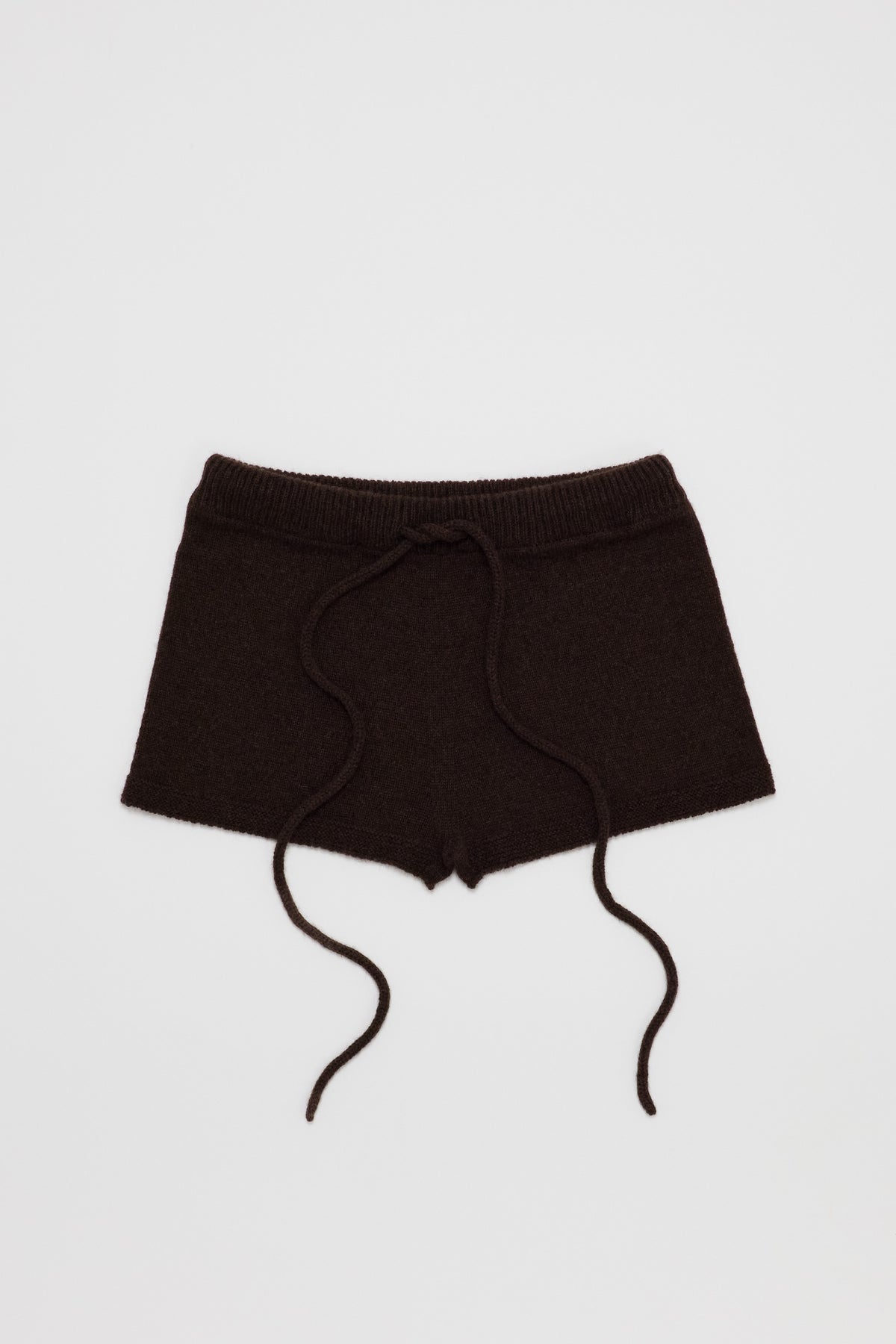 Fruitchouli Trompe L’Oeil Micro Shorts in Natural Brown Yak – Australian knitwear (Flat Lay Front)