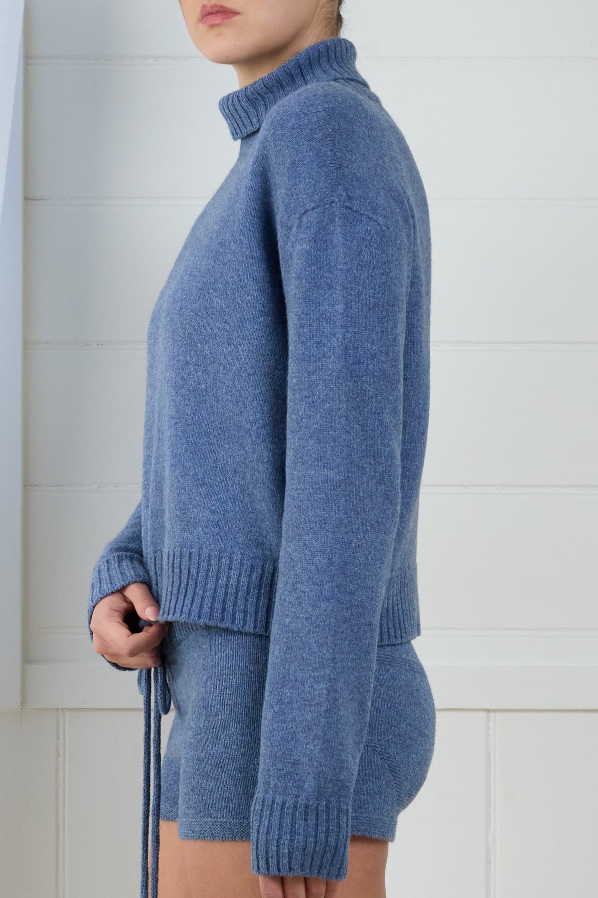 Fruitchouli Relaxed Turtleneck Sweater in Denim Yak – Australian knitwear (Detail 1)