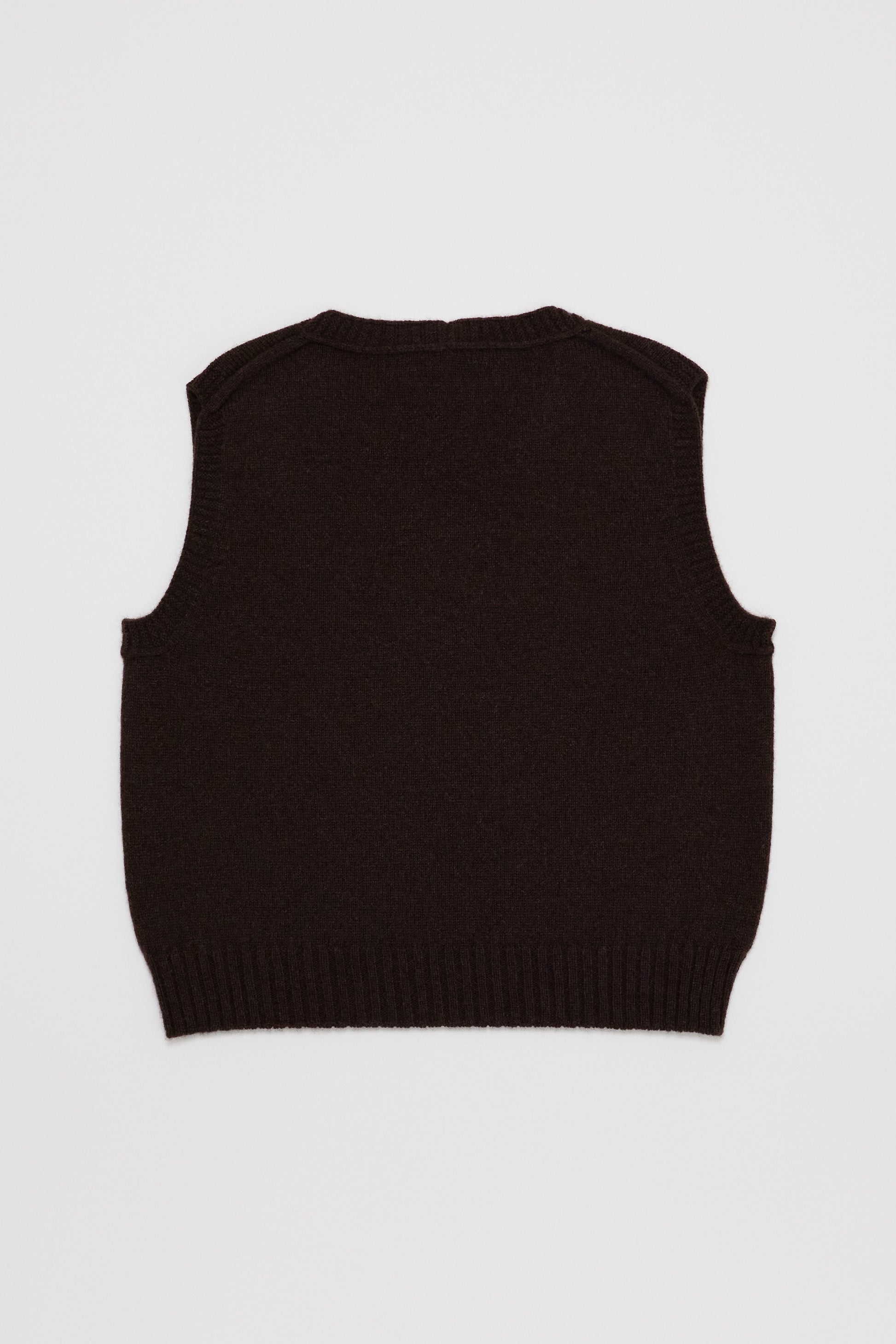 Fruitchouli V-Neck Vest in Natural Brown Yak – Australian knitwear (Flat Lay Back)