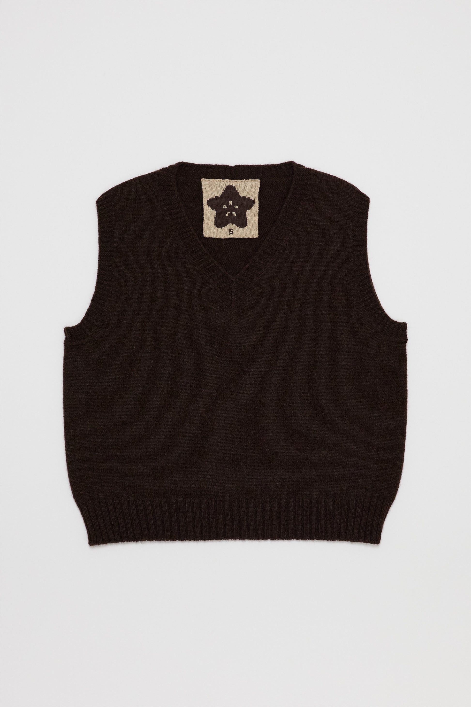 Fruitchouli V-Neck Vest in Natural Brown Yak – Australian knitwear (Flat Lay Front)