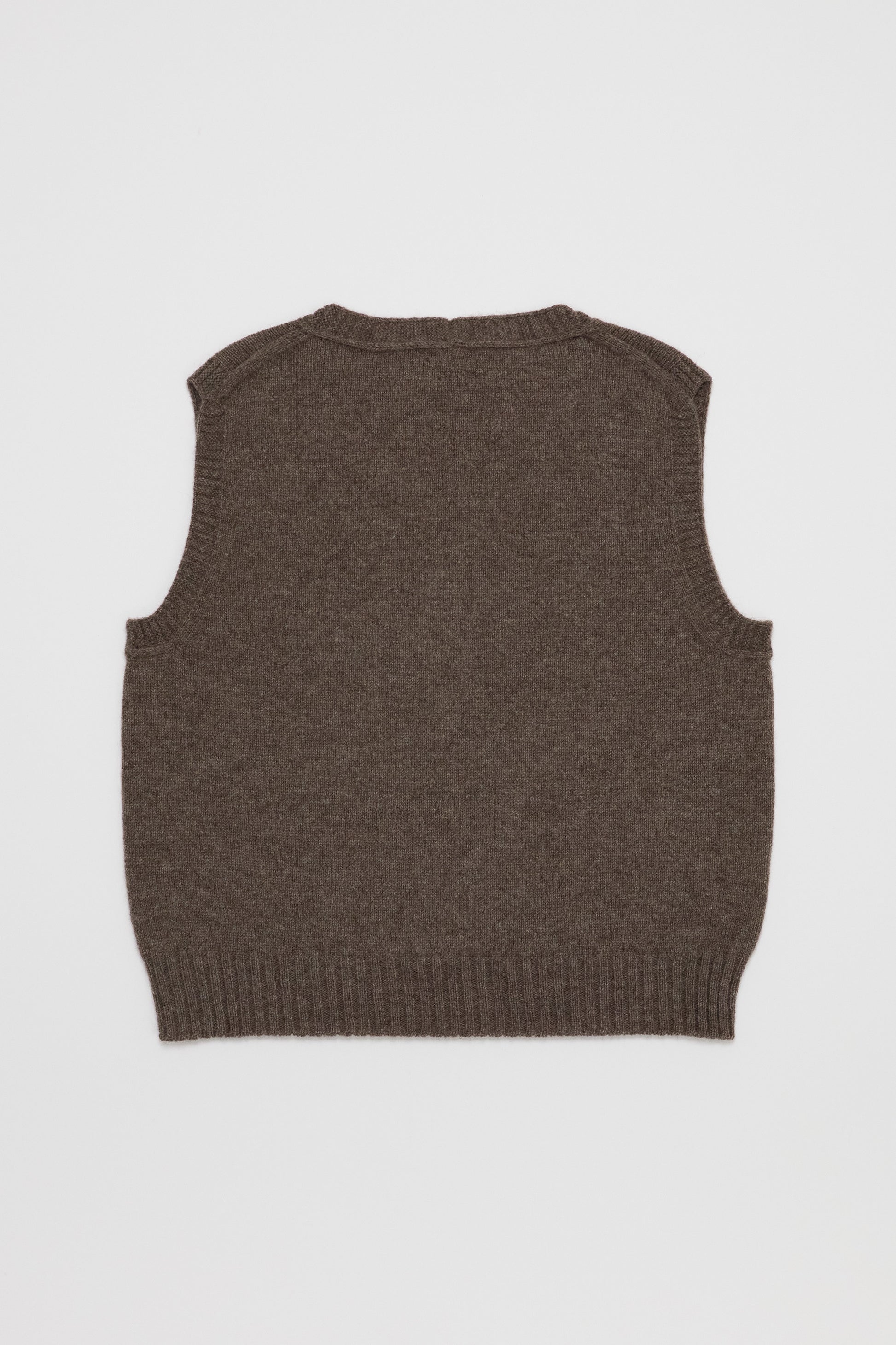 Fruitchouli V-Neck Vest in Natural Taupe Yak – Australian knitwear (Flat Lay Back)
