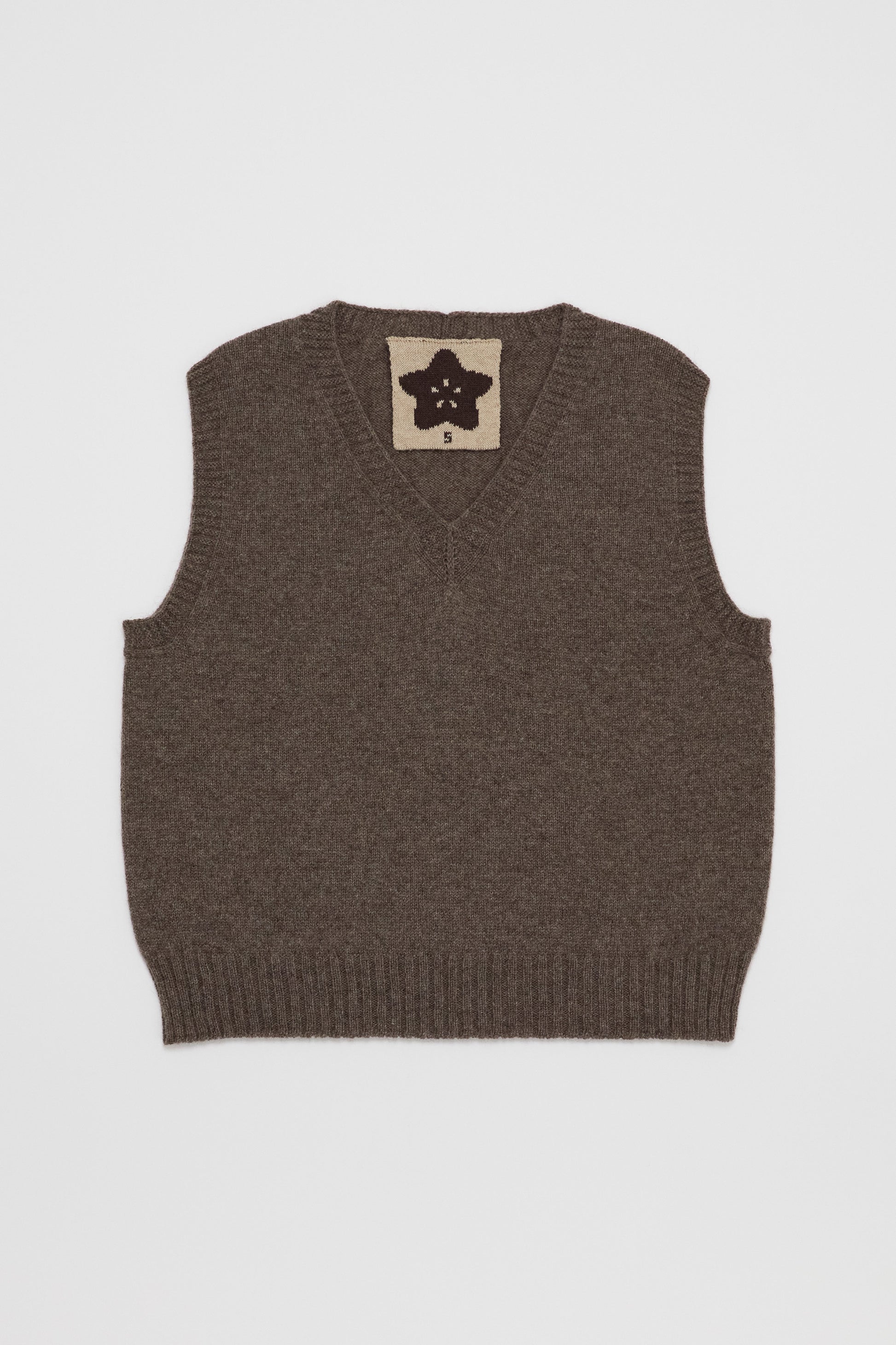 Fruitchouli V-Neck Vest in Natural Taupe Yak – Australian knitwear (Flat Lay Front)