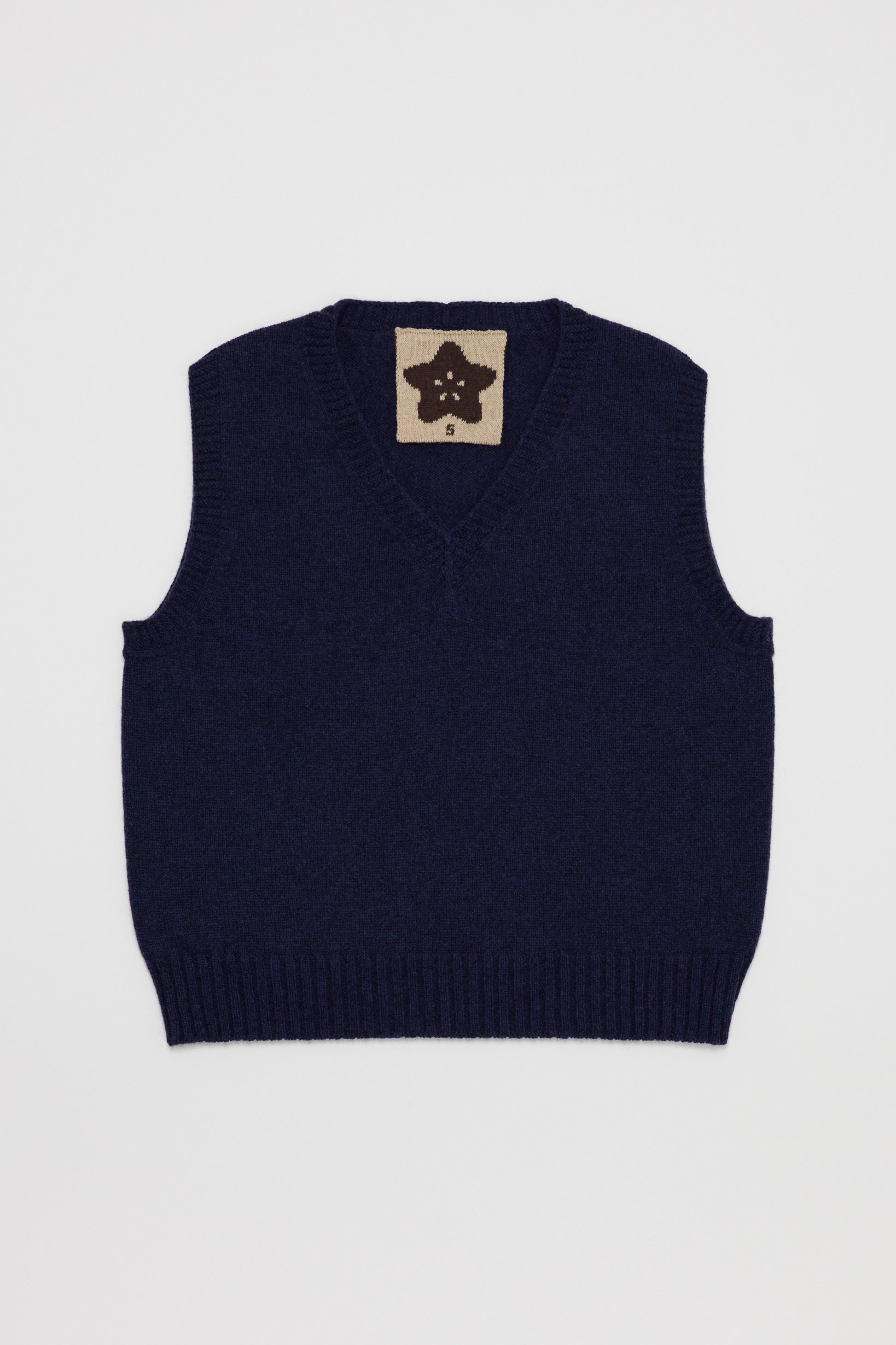 Fruitchouli V-Neck Vest in Navy Yak – Australian knitwear (Flat Lay Front)